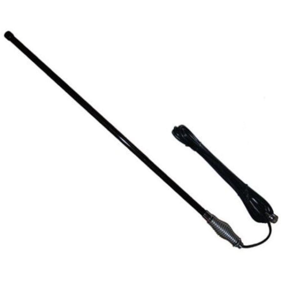 Axis CH5T 720mm black fibreglass UHF CB antenna with 5dB gain, silver heavy-duty stainless steel spring, 5.3m coax cable, FME connector and PL259 adaptor.