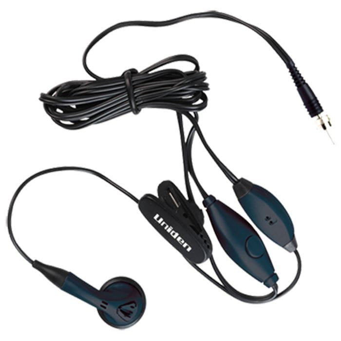 Uniden EM078 earpiece microphone with VOX switch and 1-pin 2.5mm stereo connector, compatible with UH074, UH076, UH078, UH750 and MHS245 series radios.