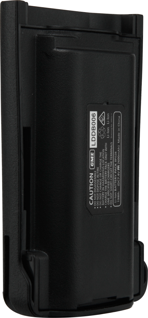 GME BP028 7.4V 2600mAh lithium-ion rechargeable battery pack designed for the GME TX6600S 5W UHF CB handheld radio.