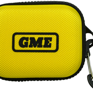 GME CC610 premium semi-hard carry case for the MT610G personal locator beacon, with high-visibility yellow UV-resistant material, oversized zipper and included metal carabiner.