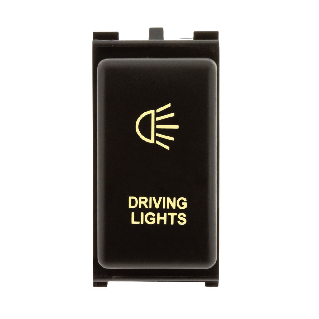 HULK 4X4 HU1440A 12V Nissan driving light push-button switch with amber LED illumination, SPST on/off operation, connector loom and OEM-style push-fit design.