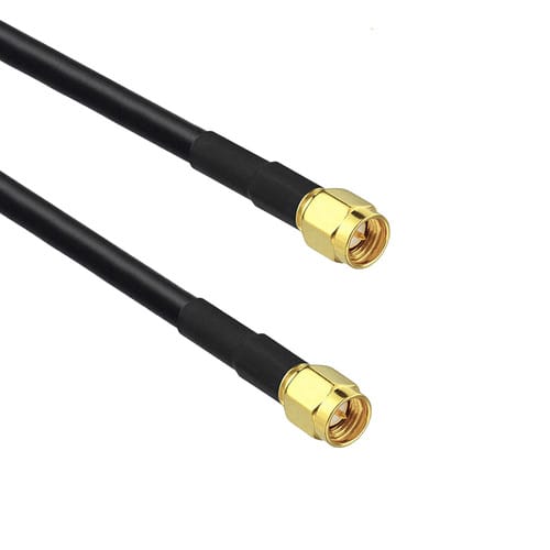Powertec 1 metre RG58 50Ω coaxial patch cable with SMA male connectors on both ends.
