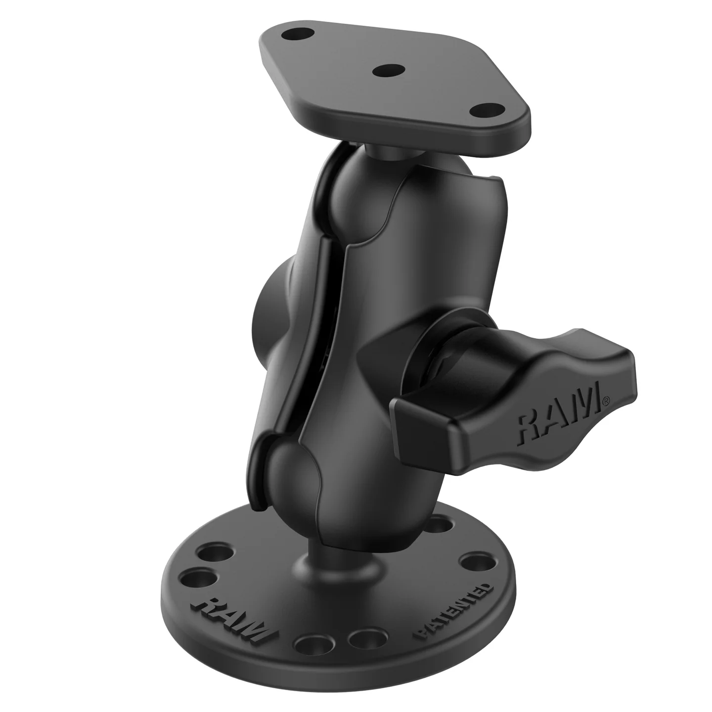 RAM® RAM-B-138U-A short double ball drill-down mount with 1-inch B Size balls, AMPS round base and diamond plate adapter.