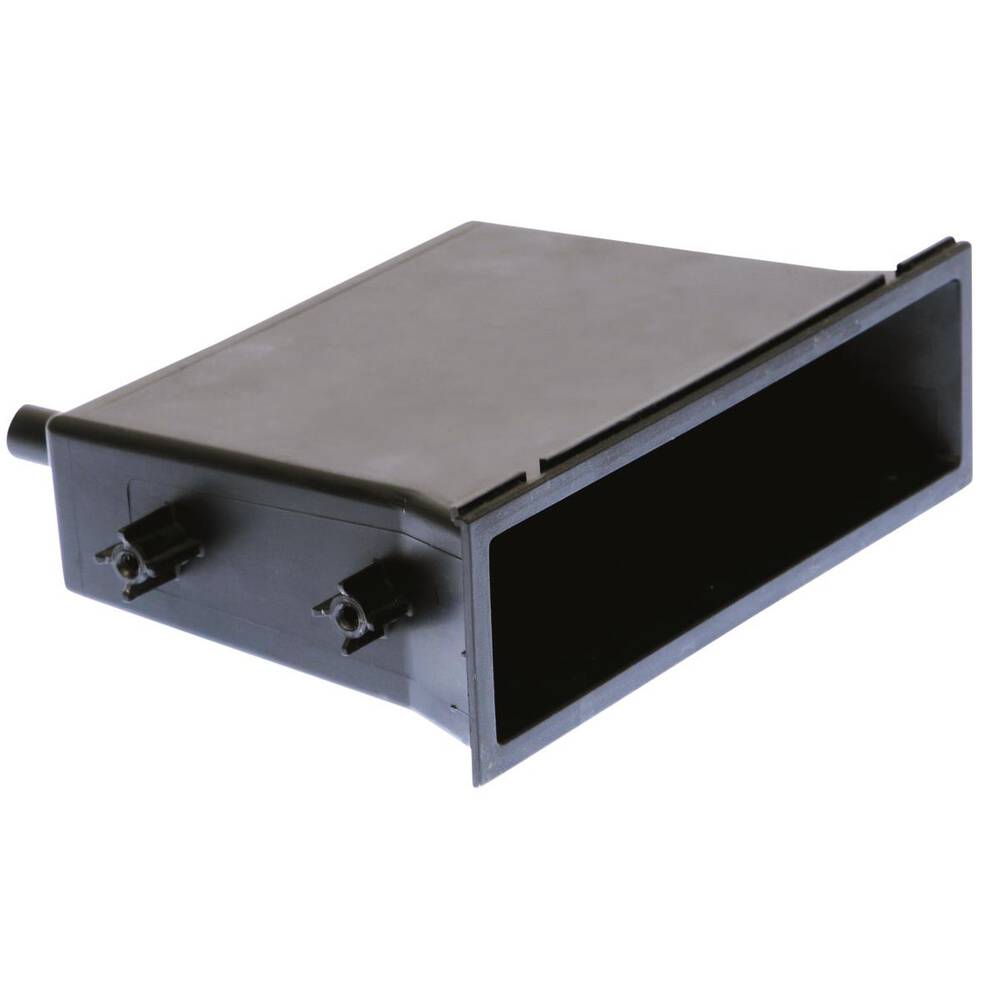 Aerpro FP9043 universal single DIN facia pocket for Nissan vehicles, with screw-in installation and textured ABS plastic construction for a factory-style aftermarket stereo fit.