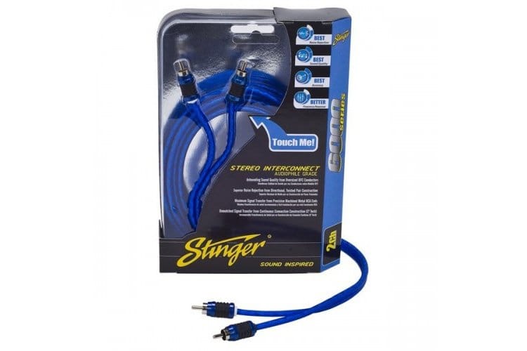 Stinger SI623 HPM 6000 Series 2-channel 0.91m RCA interconnect cable with directional shielding, EMI noise rejection, precision-machined RCA connectors and colour-coded channels.