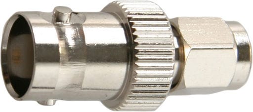 Daichi SMA230 RF adaptor with SMA male plug to BNC female socket for connecting compatible radio, antenna and coaxial cable equipment.