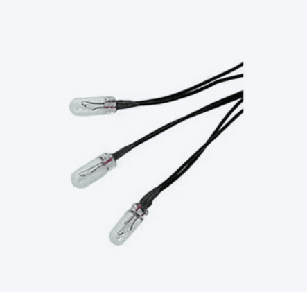 Jaycar SL2673 large 6V white mini lamp with pre-connected blue wiring leads for low-voltage electronic and electrical projects.