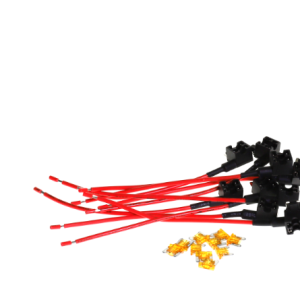 Aerpro APFTAP3B micro blade fuse tap 10-pack with dual fuse slots, bare wire leads and included 5A fuses for adding 12V vehicle accessory circuits.