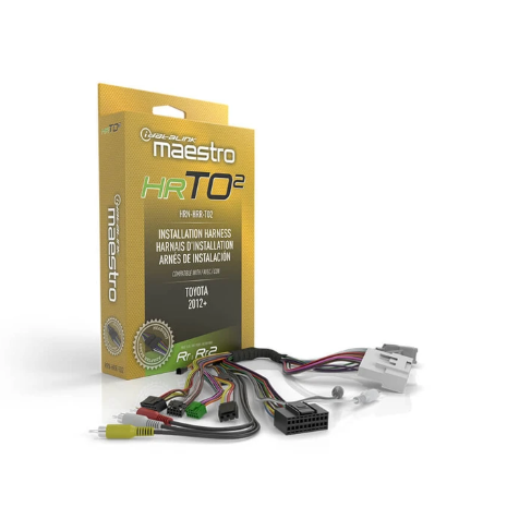 Maestro HRN-HRR-TO2 plug-and-play T-harness for select 2012–2020 Toyota vehicles, designed for Maestro RR and RR2 modules with optional head unit adapters.