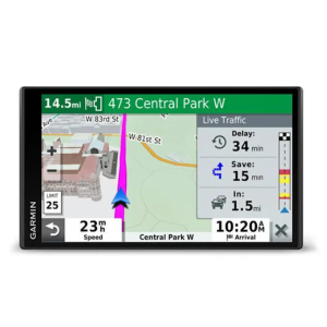 Garmin DriveSmart 65 6.95-inch GPS navigator with traffic cable, voice assistant, Bluetooth hands-free calling, Wi-Fi updates, driver alerts and detailed North America maps.