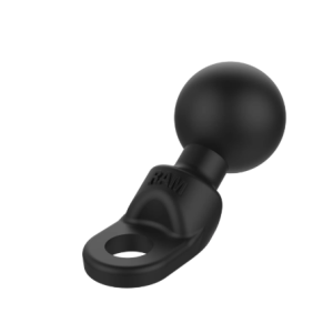RAM Mounts RAM-B-272U B Size angled bolt head adapter base with 1-inch rubber ball, 9mm mounting hole and powder-coated marine-grade aluminium construction for motorcycle mirror mounting.