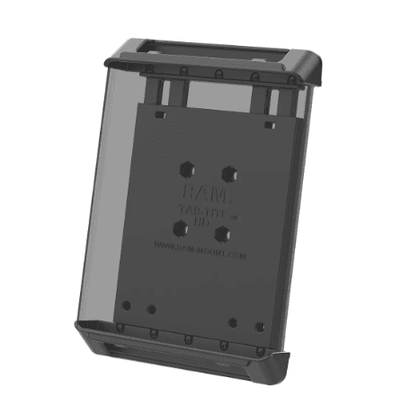 RAM Mounts RAM-HOL-TAB4U Tab-Tite spring-loaded holder for 7–8-inch tablets with cases, featuring interchangeable end cups, quick-release loading and AMPS-compatible mounting.