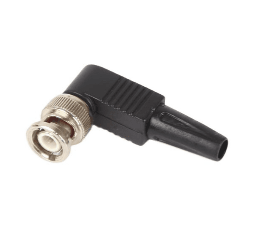 Daichi P653 right-angle BNC screw-terminating plug for RG58 and RG59 coaxial cable, designed for compatible RF and antenna cable installations.