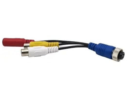 Axis HDC-F/RCA-F universal adaptor with 4-pin female connector to RCA female socket for compatible vehicle camera and monitor systems.