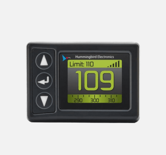 REDARC Hummingbird HMSA3000 GPS Speed Alert with colour digital speed display, user-settable overspeed warning, internal GPS and GLONASS, 12/24V cigarette lighter power and flexible windscreen mount.