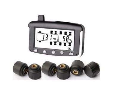 AXIS TPMS6H heavy vehicle tyre pressure monitoring system with six external sensors, LCD monitor and support for up to 22 tyres.