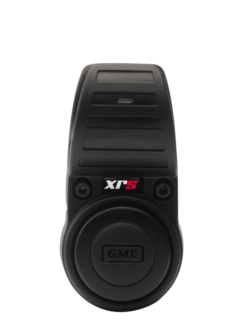 GME XRS-PTT wireless push-to-talk button with adjustable steering wheel clamp, IP67 protection, removable dash-mount option and compatibility with the XRS-BT1 Bluetooth interface module.