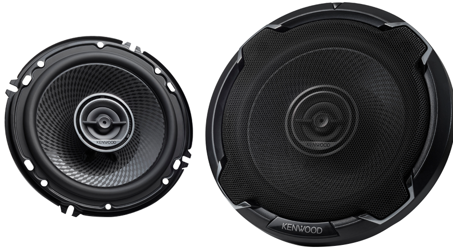 Kenwood KFC-1696PS 6.5-inch 2-way car speakers with polypropylene woofer, balanced dome tweeter, 100W rated input power and 320W peak power.