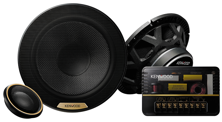 Kenwood KFC-XH170C 17cm high-resolution component speakers with glass fibre woofers, 30mm titanium hard dome tweeters, bi-amp crossover network, 100W rated power and 300W peak power.