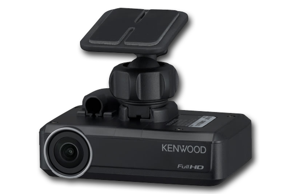 Kenwood DRV-N520 multimedia-compatible dash camera with 3-megapixel recording, HDR, wide-angle lens, GPS integration, built-in G-sensor and collision warning features.