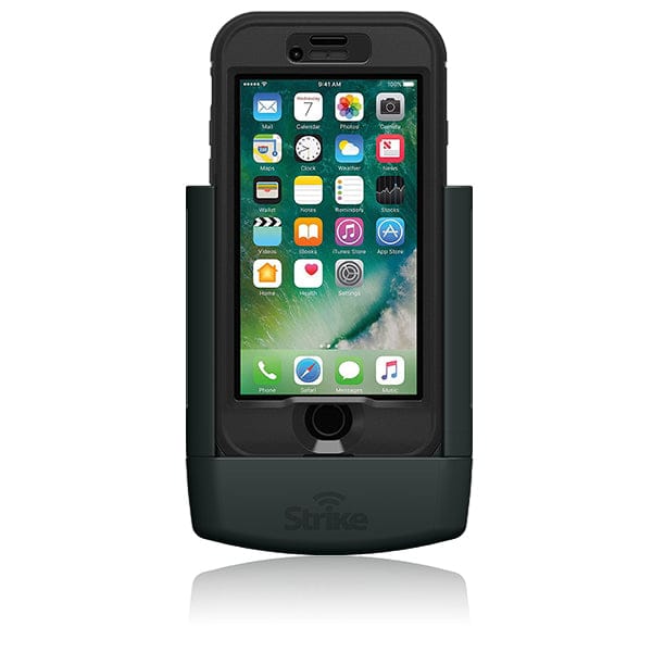 Strike AL-STK APP IP7-LP DIY Alpha car phone holder kit for iPhone 7, iPhone 8 and iPhone SE 2nd Gen with LifeProof Fre or Nuud case, including windscreen mount and twin USB car charger.