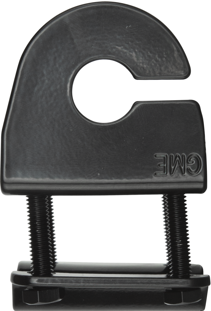 GME MB411B 2.5mm stainless steel mirror mount antenna bracket with black finish and integrated cable slot for compatible UHF antenna installations.
